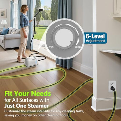 Handheld Steam Cleaner, 3S Instant Heat 1350W High Pressure Steam Cleaner, Portable Chemical-Free Deep Cleaning Steamer for Grout Tile Bathroom Kitchen Car Detailing with Continuous Refill (White)