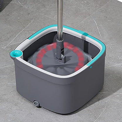 Spin Mop and Bucket with Separate Compartments for Clean and Dirty Water NEW 2025 Upgraded Version w/Side Brush and Self Standing Handle, Smart Square Mop w/ 2 Machine Washable Microfiber Pads, Gray - color: Gray