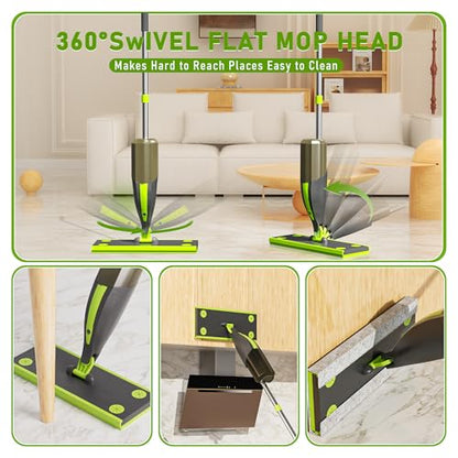 Spray Mop for Cleaning Spray Wet Dry Mops with 60 Dry Pads & 420ML Refillable Bottle Flat Mop for Hardwood, Tile, Laminate, Vinyl, and Marble Floors