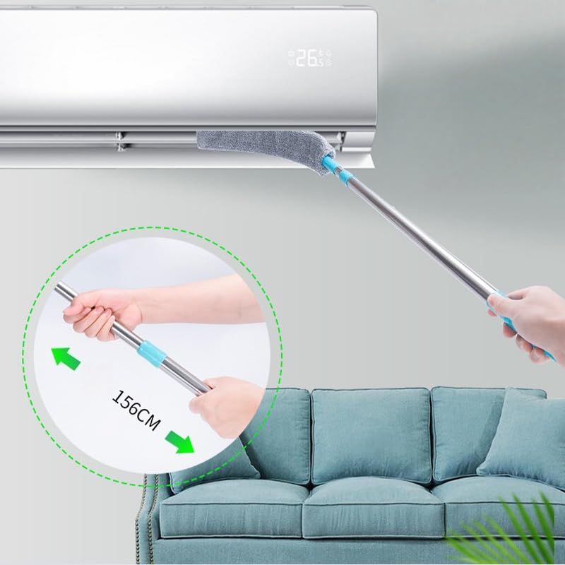 Flat Duster for Under Appliances, Retractable Gap Dust Cleaning Artifact,Bendable Microfiber Duster,Flat Duster with Extension Pole,Under Fridge Cleaning Tool (1 Set+1 Replacement Head) - color: 1 Set+1 Replacement Head