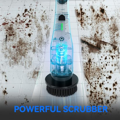 Electric Spin Scrubber,Bathroom Cleaning Brush with Long Handle 8 Replaceable Brush Heads, 2 Adjustable Speeds, Cordless Power Cleaning Brushes for Bathtub Grout Tile Floor