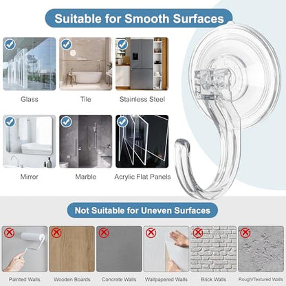 4-Pack Suction Cup Hooks for Shower, Extra Large Clear 1.9" Shower Suction Hooks, Heavy Duty 18 Lb, Reusable & Removable Plastic Wreath Hanger for Windows, Glass, Bathroom, Loofah, No Tools, No Damage