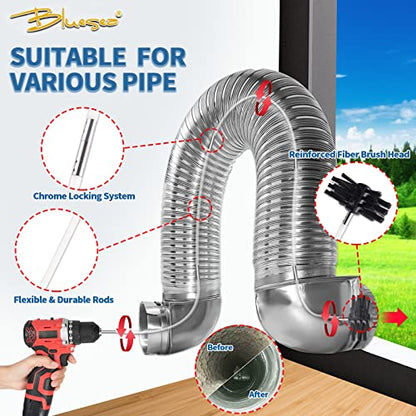 Bluesea 7 Pieces 12 Feet Dryer Vent Cleaner Kit, Reinforced Nylon Dryer Vent Cleaning Kit, Durable Dryer Vent Brush Vacuum Attachment with Flexible Lint Trap Brush, Vacuum & Dryer Adapters - color: Upgrade, size: 12 FT