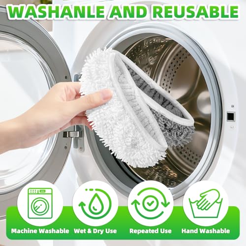 6 Pack Reusable Mop Pads Compatible with Swiffer Sweeper Mop, Wet and Dry Chenille Sweeping Cloths, Washable Pads Refill, Microfiber Pads for Multi-Surface/Hardwood Floor Cleaning (Gray, White) - color: Gray, White