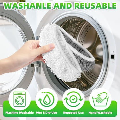 6 Pack Reusable Mop Pads Compatible with Swiffer Sweeper Mop, Wet and Dry Chenille Sweeping Cloths, Washable Pads Refill, Microfiber Pads for Multi-Surface/Hardwood Floor Cleaning (Gray, White) - color: Gray, White