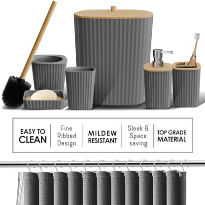 Clara Clark Bathroom Accessories Set - Bathroom Set, Bathroom Sets with Shower Curtain and Rugs, Shower Curtain Set with Bathroom Trash Can - Grey - 22PC - color: Grey, size: Complete Set + Bath Rugs
