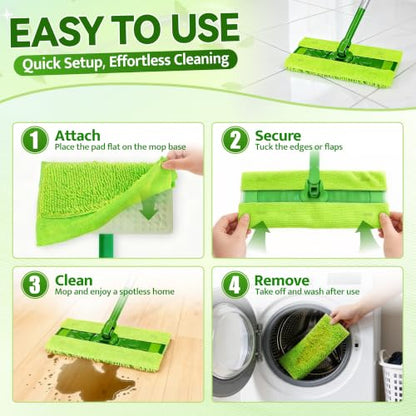 FIXSMITH Reusable Microfiber Mop Pads Compatible with Swiffer Sweeper and All 10-12 inch Flat mops, 8 Pack Washable Wet Dry Mop Refills, Microfiber Mop Replacement Heads for Floor Cleaning