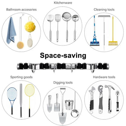 5 Racks and 4 Hooks Mop and Broom Holder Wall Mount, SUS304 Heavy Duty Broom Organizer Storage Tool Racks, Self Adhesive Solid Non-slip Tool Hangers for Home Kitchen Garden Laundry Garage - color: 5 Racks & 4 Hooks (Silver) - 1 Pack