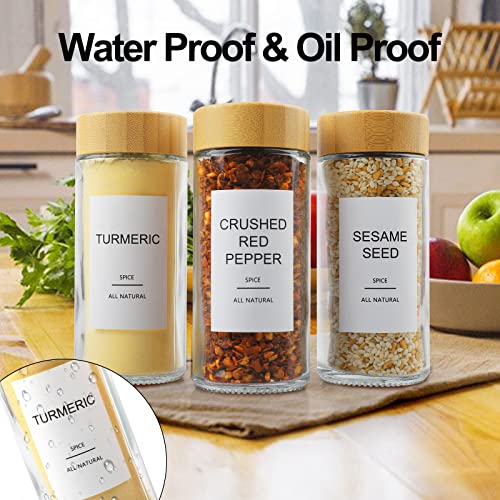 AISIPRIN Glass Spice Jars with 398 Labels-4oz 24 Pcs,Round Seasoning Jars with Bamboo Airtight Lids,Spice Container Set -Shaker Lids, Funnel,Brush and Marker Included