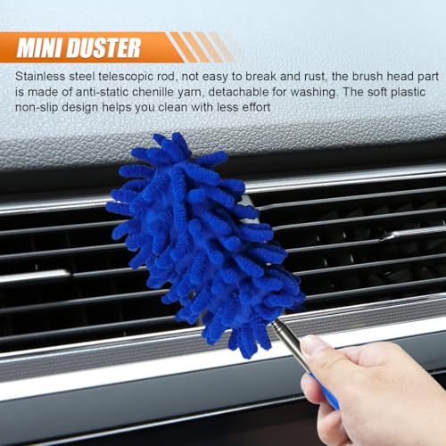 6PCS Microfiber Duster for Cleaning, Washable Chenille Hand Dusters with Extendable Telescoping Pole, Mini Car Interior Dusting Brush Tool for Auto Dash, Home, Office, Blinds(Dark Blue) - color: Dark Blue