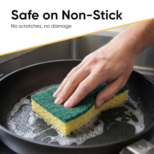 Scrubee Heavy Duty Scrub Large Sponge with Scouring Pad, Kitchen Dishwashing, Sink, Pot and Frying Pan Cellulose Scrubber Sponge Non Scratch. By Superio… (6" Sponge) - color: Large Green, size: 1-pack