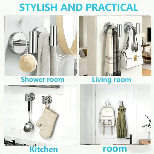 Suction Cup Hooks Suction Towel Shower Home So No Drill Storage Wall Silver Suction Hooks for Shower Wall Bathroom Window Wash Door Wreath, 4 Pack - color: Silver