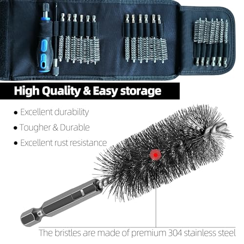 18Pcs Wire Brush Drill Attachments, Stainless Steel Wire Brush Bore Cleaning Brush Set for Power Drill Impact Driver, Abrasive Drill Wire Brush with 1/4" Hex Shank and Tool Bag - style: Stainless Steel