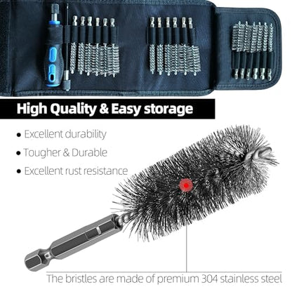 18Pcs Wire Brush Drill Attachments, Stainless Steel Wire Brush Bore Cleaning Brush Set for Power Drill Impact Driver, Abrasive Drill Wire Brush with 1/4" Hex Shank and Tool Bag - style: Stainless Steel