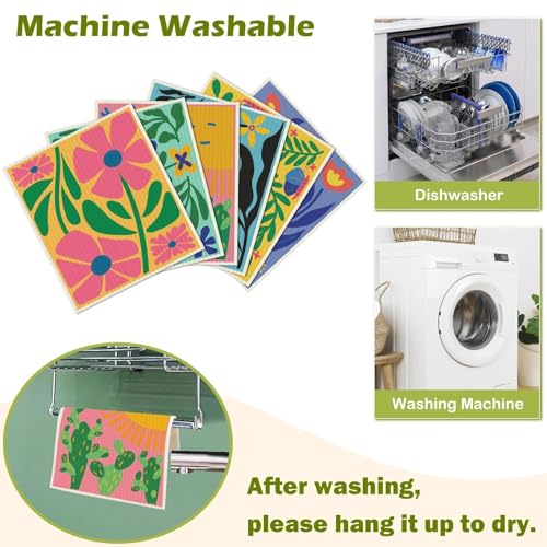 6 Packs Swedish Paper Cloths for Kitchen, Reusable Paper Towels Washable Dish Rags, Highly Absorbent Kitchen Towels Quick Drying Swedish Sponge Cleaning Dish Cloths (Hawaiian Style) - color: Hawaiian Style