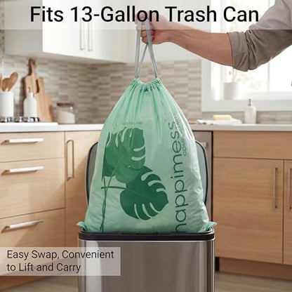 happimess 13.2 Gallon (50L) Drawstring Trash Bags, Unscented, Green, Liners for Kitchen and Household, Custom Fit 100 Count (5 Packs of 20 Liners) HPM3000C-G-5SET - color: Green, size: 100 Count (Pack of 1)