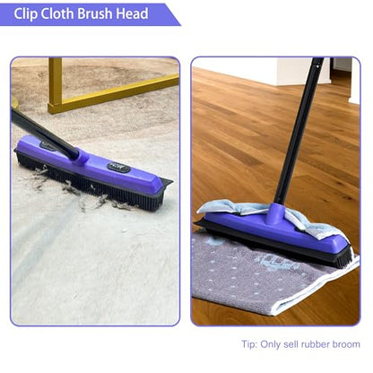 Carpet Brush for Pet Hair Remover, Rubber Broom for Pet Hair on Carpet with Telescoping 60.2 Inches Long Handle for Cleaning Fur Rug, Hardwood Floor, Tile, Window
