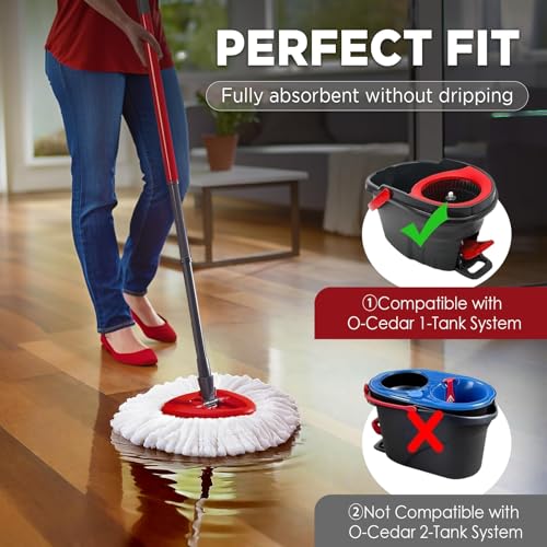 Mop Head Replacement for O-Cedar Easy Wring 1-Tank System，Exovyn Spin Mophead Replacements，Microfiber 9 Pack 360° Swivel Mop Refills，Deep Clean,Easy Cleaning，Machine Washable and Easy to Replace - size: 9 pack
