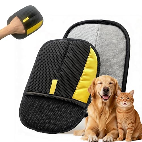 Electrostatic Pet Hair Removal Glove for Cats & Dogs, Reusable Magic Brush for Furniture & Clothes, Cat & Dog Fur Remover Tool (Black-Yellow Large 1-Pack) - size: Large 1-Pack
