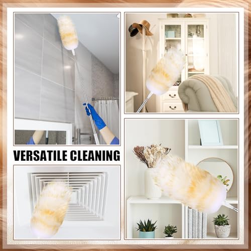 Remerry Extendable Lambswool Cleaning Duster 30-96 Inch, Wall Duster Cleaner with Stainless Steel Extension Pole for High Ceiling Fan, Interior, and Roof Dusting