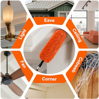 SISIUPASSIE 30FT Reach Ceiling Fan Cleaner Duster, Ceiling Fan Blade Cleaner with Extension Pole, Washable & Replaceable Microfiber Feather Duster Kits - size: 24FT