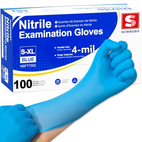 Schneider Medical Nitrile Exam Gloves, 4 mil, Powder-Free, Latex-Free, Disposable Gloves for Cleaning and Food Prep - size: Small