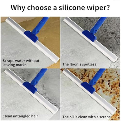 17" Magic Broom Squeegee Broom with 56" Adjustable Long Handle for Floor Bathroom Kitchen,Shower Tile Pet Hair Fur Marble Glass Window Cleaning