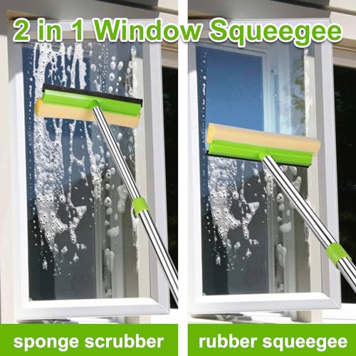 Window Squeegee, Squeegee for Window Cleaning, 2 in 1 Squeegee Window Cleaner with 58'' Long Handle,Window Washing Kit with Extension Pole for Shower, Windshield, Mirror, Gas Station, Glass