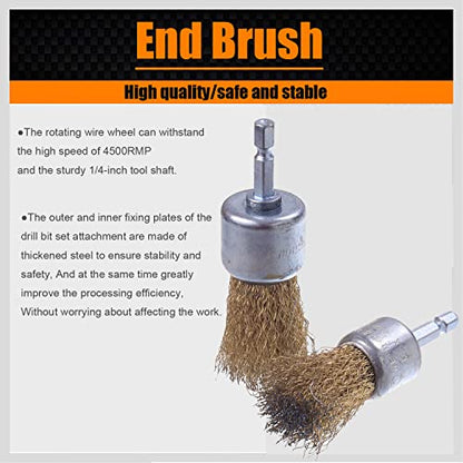 Wire Brush for Drill, 9 Pcs Brass Wire Wheel Brush for Drill, 1/4 Inch Hex Shank, Drill Wire Brush for Cleaning Rust, Stripping - style: Set of 9Pcs