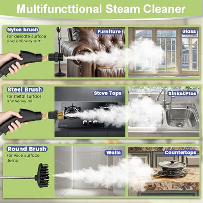 Steam Cleaner, 15s Heat-Up,1.4L Tank,Steamer for Cleaning with 14-Piece Accessories, 3 Steam Levels, chemical-free Cleaning Tile, Grout, Dirt, Grease & Car (white＆green) - color: white＆green