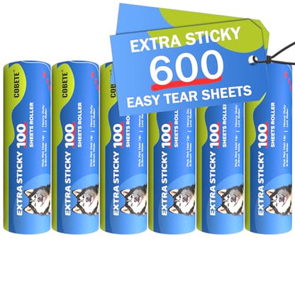 COBETE 6 Rollers Total 600 Sheets Extra Sticky Lint Roller Refills, for 6.3" Dog and Cat Lint Remover for Clothes, Couch, Furniture