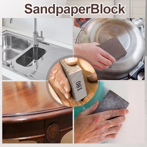 Romeda 8-Pack Sandpaper Block, 180 Grits Washable and Reusable Handmade Sanding Sponge, Drywall Sandpaper Blocks for Wooden Drywall Sheetrock and Metal Glazing - color: 180 Grits, size: 8-Pack