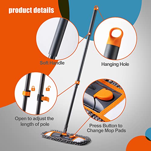 CLEANHOME Mirofiebr Dust Mop with 7 PCS Washable Mop Pads and Extendable 55” Long Handle, Multifunction Floor Mop for Hardwood,Marble,Laminate,Tile Floor Mopping