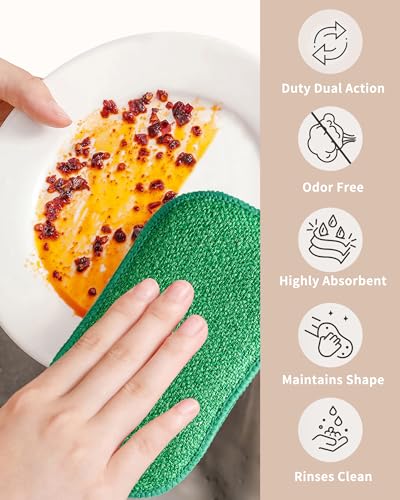 Multipurpose Kitchen Scrub Sponges 6pcs, Heavy Duty Cleaning Non-Scratch Scrub Sponge, Reusable Microfiber Sponge for Household Cleaning, Random Colors