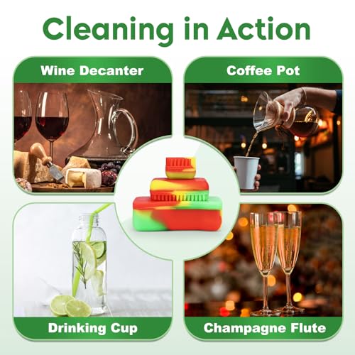 Magnetic Glass Cleaner Kit - Reusable Cleaning Tool with Handle, 2 Silicone Brushes for Deep Clean of Hard-to-Reach Stains in Glassware Vases Bottles Ceramics - Great Holiday Gift (Red) - color: Red