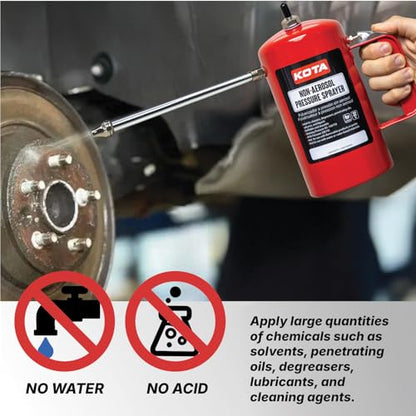 LAUCO Non Aerosol Pressure Sprayer - Refillable Pressurized Sprayer Bottle for Oil, Solvent, Degreasers, Lubricants - Rechargeable Steel Canister with Brass Nozzles, 32oz 69532 - color: Red