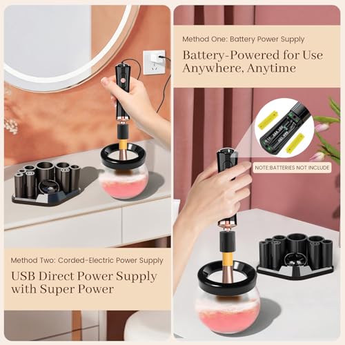 RICRIS Electric Makeup Brush Cleaner and Dryer Machine - Super Fast Clean and Dry Make Up Brushes - Automatic Cosmetic Brush Spinner Washer Tools - color: Black