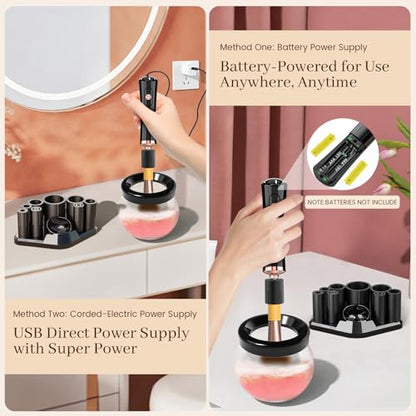 RICRIS Electric Makeup Brush Cleaner and Dryer Machine - Super Fast Clean and Dry Make Up Brushes - Automatic Cosmetic Brush Spinner Washer Tools - color: Black