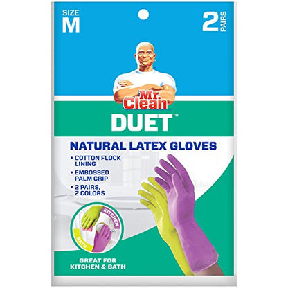 Mr. Clean Duet, Natural Latex, Beaded Cuff, Cotton Flock Lining, Non-Slip Grip Gloves, Medium