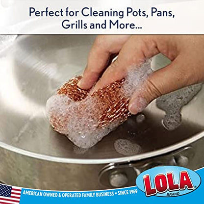 LOLA Copper Mesh Scouring Pad, 12 Pack, 45 Grams, 4" Heavy Duty Cleaning Pads, Copper Coated Knitted Wire Mesh, Recyclable, Cleans Baked On Messes - size: 12 Pack, style: Jumbo