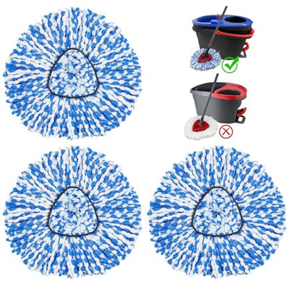 Spin Mop Head Replacements Compatible with Ocedar RinseClean 2 Tank System,Mop Head Refill Replacement for O-cedar 2 Tank System - Easy to Replace,100% Microfiber, All Hard-surfaced Floor Clean 3 Pack - color: 3 Pack Blue White-2 Tank