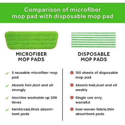 16.5" Microfiber Mop Pads Refills, 3 Pack Reusable Replacement Heads | reusable wet mop refills, machine washable for 14-16 inch spray mops, hardwood floors, dust cleaning & scrubbing - color: 16"green*3