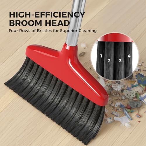 Handy Broom 2Pack, Indoor/Outdoor Brooms, Duty Kitchen Broom, for Home Garage Kitchen Office Courtyard Lobby Patio Lawn Concrete (2, Red) - color: Red