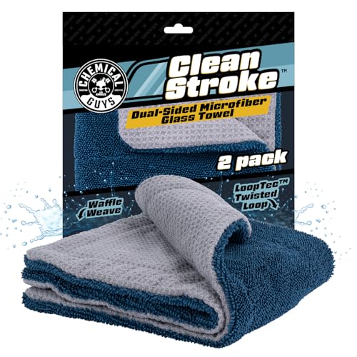 Chemical Guys Clean Stroke Dual-Sided Microfiber Glass Towels - 16 x 16 Premium Streak-Free Cloths for Cars, Trucks, SUVs - Scratch-Free, Lint-Free Detailing Towels for Clear Glass & Mirrors (2 Pack)