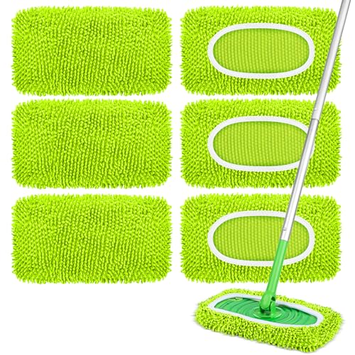 6 Pack Reusable Mop Pads Compatible with Swiffer Sweeper, Dry Sweeping Cloths & Wet Mopping Cloths - Microfiber Mop Pads for Hardwood Floors, Floor Cleaning, Wood Floors (Fluorescent Green) - color: Fluorescent Green-6 Pack