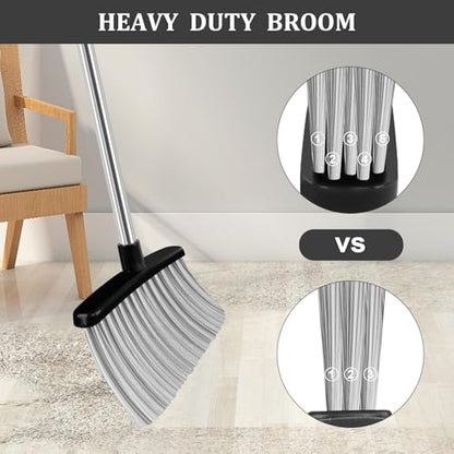 Broom and Dustpan Set, 51" Long Handle Broom with Dustpan Combo Set, Windproof Standing Dust pan with Self-Cleaning Teeth, Household Set Sweep Kitchen Office Lobby Pet Room - color: Black