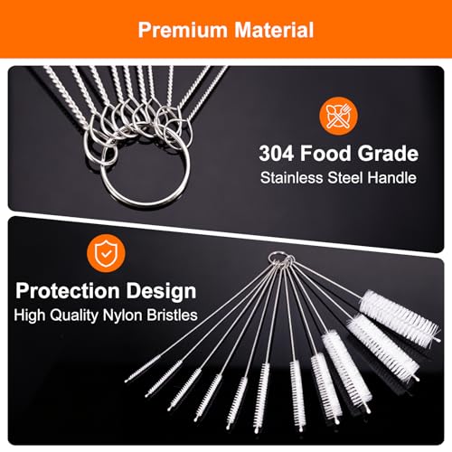 8 Inch Extra Long Straw Cleaner Brush Set, 10 Pack Reusable Straw Cleaning Brushes for Tumbler, Metal Straws，Bottle Drinking Straws，Computer Keyboard, Desktop Cleaning
