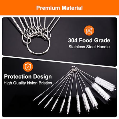 8 Inch Extra Long Straw Cleaner Brush Set, 10 Pack Reusable Straw Cleaning Brushes for Tumbler, Metal Straws，Bottle Drinking Straws，Computer Keyboard, Desktop Cleaning