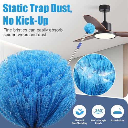 Cobweb Duster with Extension Pole - 4 FT Lightweight Stainless Steel Extendable Duster Ceiling Fan Duster for High Ceilings, Medium Stiff PET Bristle Spider Web Brush for Indoor/Outdoor Cleaning - size: 4FT