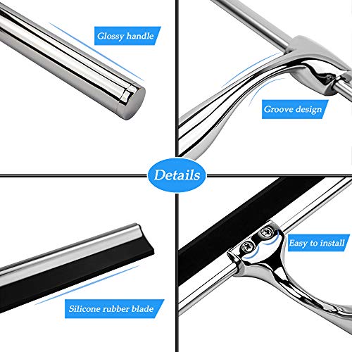 ENEE Shower Squeegee, Stainless Steel Glass Squeegee with Suction Cup Hook Holder, Deluxe Window Wiper Squeegees for Bathroom Glass Door, Mirror, Tiles, Cars (with 1 Extra Silicone Blade)